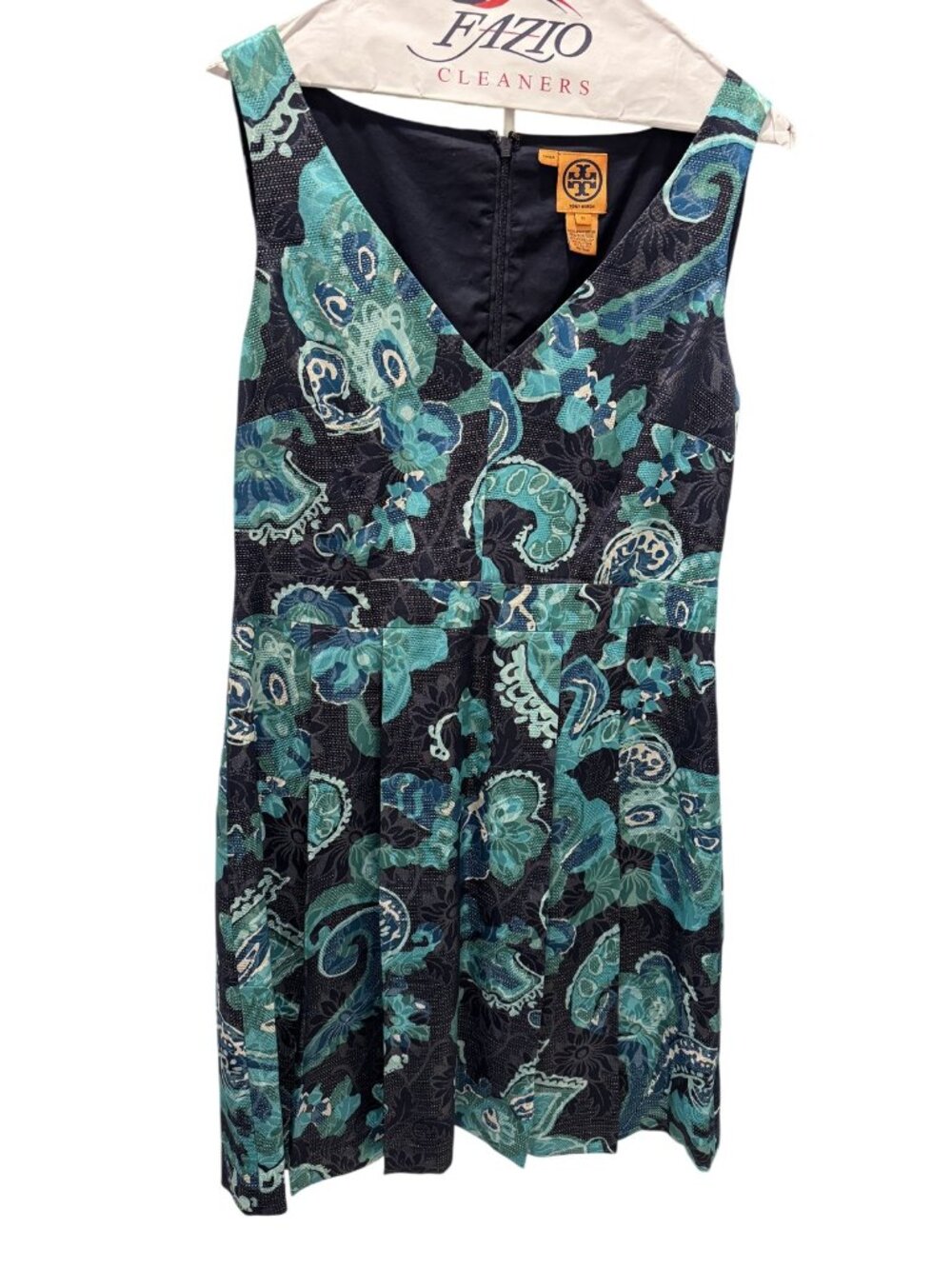 Tory Burch Size 10 Paisley Floral Sleeveless Fit & Flare Dress Blue